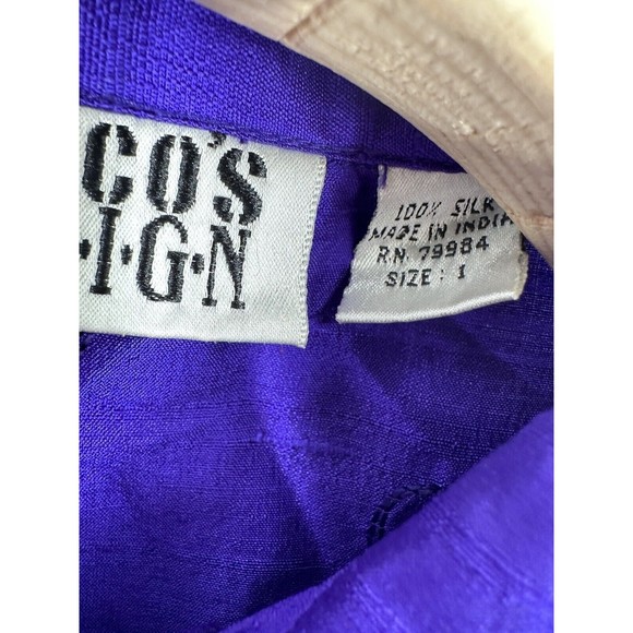 Vintage Chicos Cardigan Silk 1 Medium Blue Embroidered Lightweight Shell  Button - Picture 5 of 9